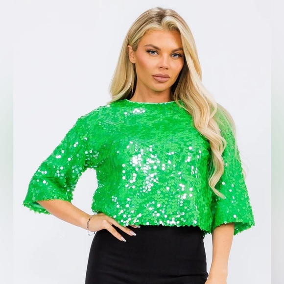 Green Sequin Blouse - Picture 1 of 1